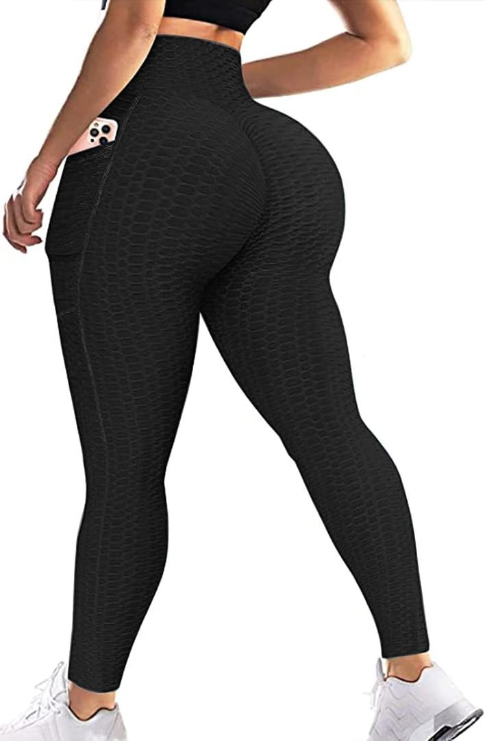 JGS1996 Butt Lifting Leggings for Women Tummy Control Workout Yoga Pants High Waisted Scrunch Booty Gym Tights (X-Large, #14 With Pockets Black)