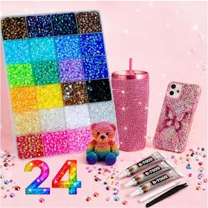 24,000 Pcs Bedazzling Kit with Rhinestones, 24 Colors Rhinestones for Bedazzling, Diamond Art Painting Kits for Kits Adult, Nail Gems and Charms, Small Beads Set for Clothes Crafting Jewels Making