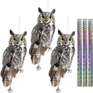 2 x Flat Fake Owl to Keep Pigeon Away 3Pcs, Pigeon Scare Devices with Reflective Tape, Plastic Owls to Scare Pigeon Away from Porch Patio Balcony, Garden Owl to Scare Woodpecker Squirrel for Outdoor