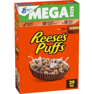 REESE'S PUFFS Chocolatey Peanut Butter Cereal, Kids Breakfast Cereal, Mega Size, 29 oz (EXP 04/26/27)