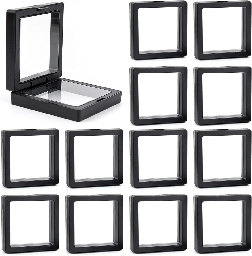 Framendino, 20 Pack Black 3D Floating Frame Display Case Challenge Coin 2.8x2.8x0.8 Holder Stands Jewelry Storage Box for AA Medallion Shells Gems