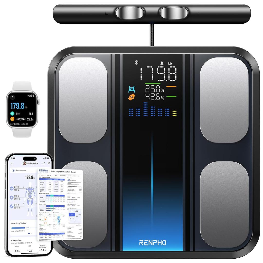 RENPHO Smart Scale for Body Weight, FSA&HSA Eligible, 8-Electrode Digital Bathroom Scale with BMI Body Fat Muscle Mass, Body Composition Analyzer, Larger Platform, MorphoScan Base
