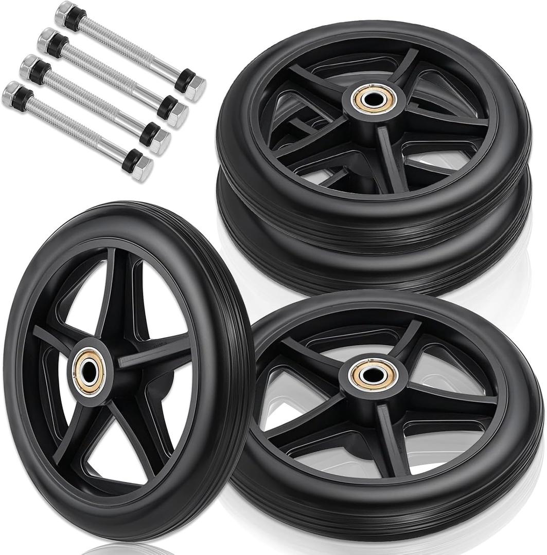 4 Pcs 6 Inch Walker Wheels Replacement, Replacement Wheels for Walkers Solid Wheelchair Front Wheel With 4 Axles for Wheelchairs, Rollators, Walkers