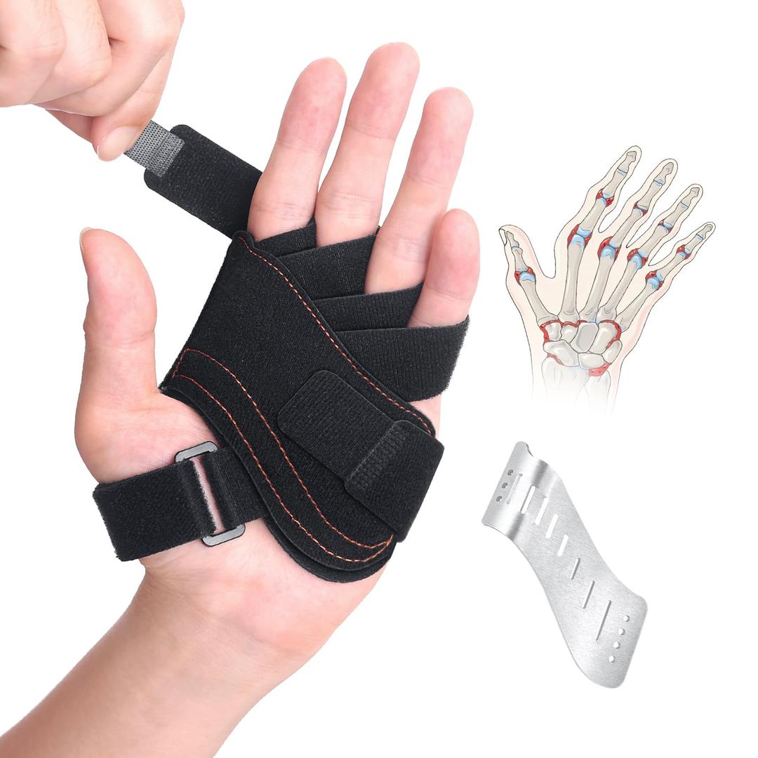 DrFinger Finger Ulnar Deviation Splint Brace, Finger Joint Deviation Orthopedic Corrector With Metal Bracket-Black, Right-M