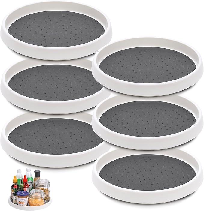 Set of 6, 10 Inch NonSkid Lazy Susan Turntable, Lazy Susan Organizer for Cabinet, Pantry Organization, Kitchen Storage, Bathroom Sink Cabinet, Refrigerator, Countertop, Spice Rack (6 Pack 10 in)