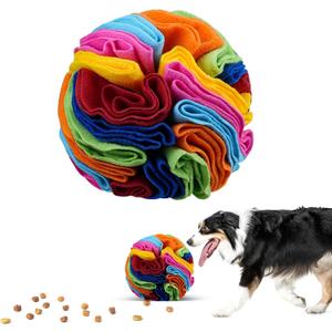 Pet Snuffle Ball, Puzzle Sniffing Interactive Dog Ball for Blind Dogs Training Stress Relief Dog Enrichment Toys Treat Machine Washable (20cm, Rainbow Color Upgrade)