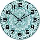 Teal Mandala Flower Wall Clock Battery Operated Retro Ethnic Lace Wall Clock Silent Non Ticking Quality Quartz 10 Inch Round Easy Clock to Read for Home Office