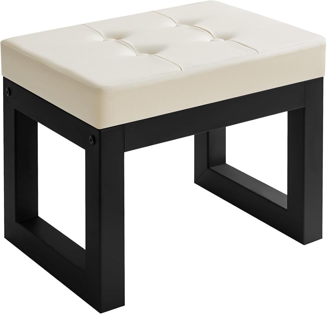 IBUYKE 16 Inch Small Foot Stool Ottoman, Rectangle PU Faux Leather Foot Rest with Padded Seat and Metal Legs, Modern Ottoman Foot Rest for Living Room Bedroom Entryway Couch,White WBD026W