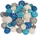 Patelai 36 Pcs Wicker Rattan Balls Decorative Balls for Vase Centerpiece Bowls Orbs Filler for Home Decor,4 Sizes(Dark Blue, Sky Blue, Gray, White)