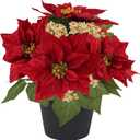 Fake Poinsettia Plants with White Berry 14 Inch Red Poinsettias Artificial Christmas Flowers in Pot for Home Porch Garden Office Indoor Outdoor Christmas Decorations