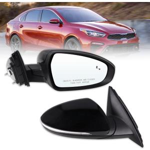 Right Passenger Side Door Mirror Compatible With 2019 2020 2021 2022 2023 2024 2025 Kia Forte With Power Glass Manual Folding Heated Turn Signal Blind Spot Black Replace#87620M7070(8 Pins) (8Pins)