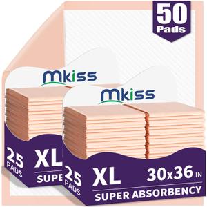 MKISS Bed Pads Disposable [50 Count] Adult Incontinence Underpads 30" x 36" Heavy Duty Absorbent Pee Pad, XL Chucks Leakproof, Extra Large Puppy Training Pad, Waterproof Baby Changing Pad