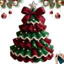 DIY Crochet Christmas Tree Kit,Handmade Crochet Christmas Tree,Tree Bow Pearl Embellishment,Beginner Christmas Crochet Kit,Christmas Craft Kit with Yarn Hook Beads Instructions