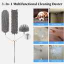 Microfiber Feather Duster 5-in-1 Kit with Extension Pole, Washable Cleaning Duster Set with 3 Duster Heads, Cobweb Duster, Corner Brush, 100'' Extendable Long Duster for High Ceilings, Fans, Furniture