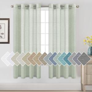 H.VERSAILTEX Linen Curtains Natural Linen Blended Curtain Panels for Living Room/Light Reducing Linen Semi Sheer Curtains 72 inch Length 2 Panels Set Nickel Grommet Window Panels, Sage