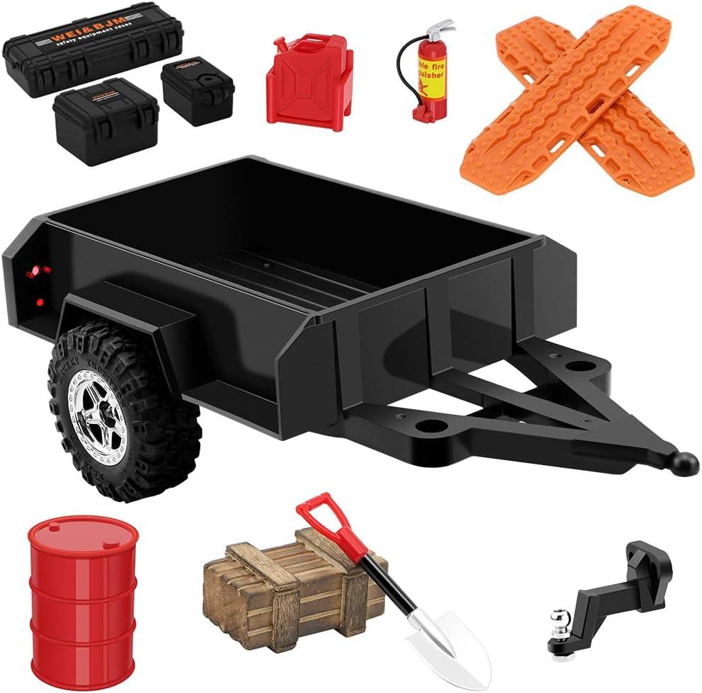 GLOBACT 1/18 RC Trailer with Hitch RC Crawler Accessories for TRX4M Defender 1/18 RC Crawler Upgrade (Orange)
