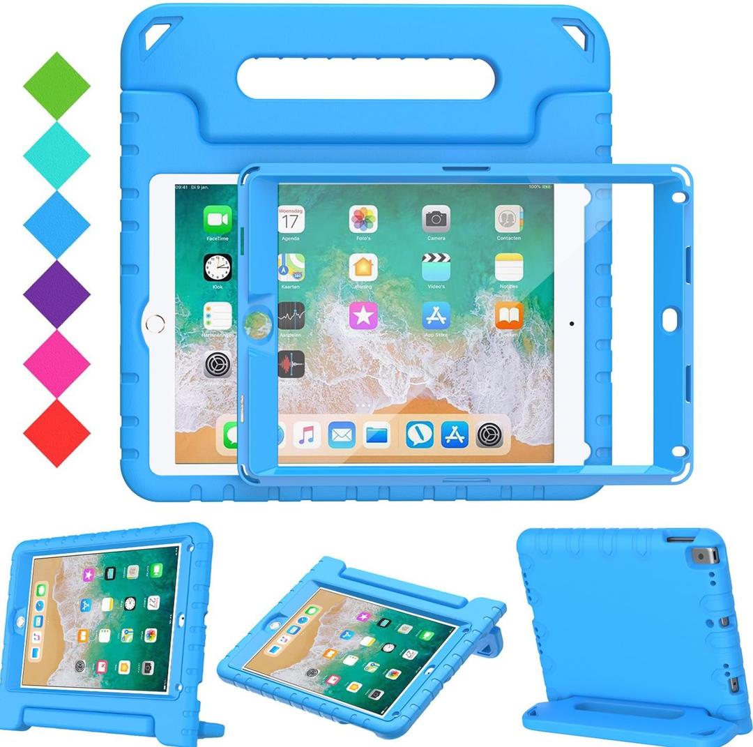 BMOUO Kids Case for iPad 9.7 Inch 2018/2017,iPad Air 2 - with Screen Protector, Shockproof Handle Stand Case for iPad 9.7 Inch 2017/2018 (iPad 5th and 6th Generation) - Blue