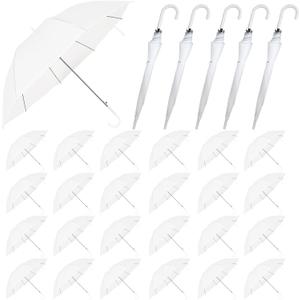 30 Pack Wedding Umbrellas Bulk Auto Open Windproof Stick Umbrellas,Wedding Style Stick Umbrellas,J Hook Handle Windproof Large Canopy Umbrella for Wedding Celebration,Rainy,Outdoor(Frosted)