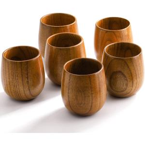 Hiceeden Only 6 Pack Wooden Tea Cups, 5 Oz Japanese Tea Cups Handmade Natural Wood Water Cup for Drinking, Wine, Milk, Coffee, 150ML