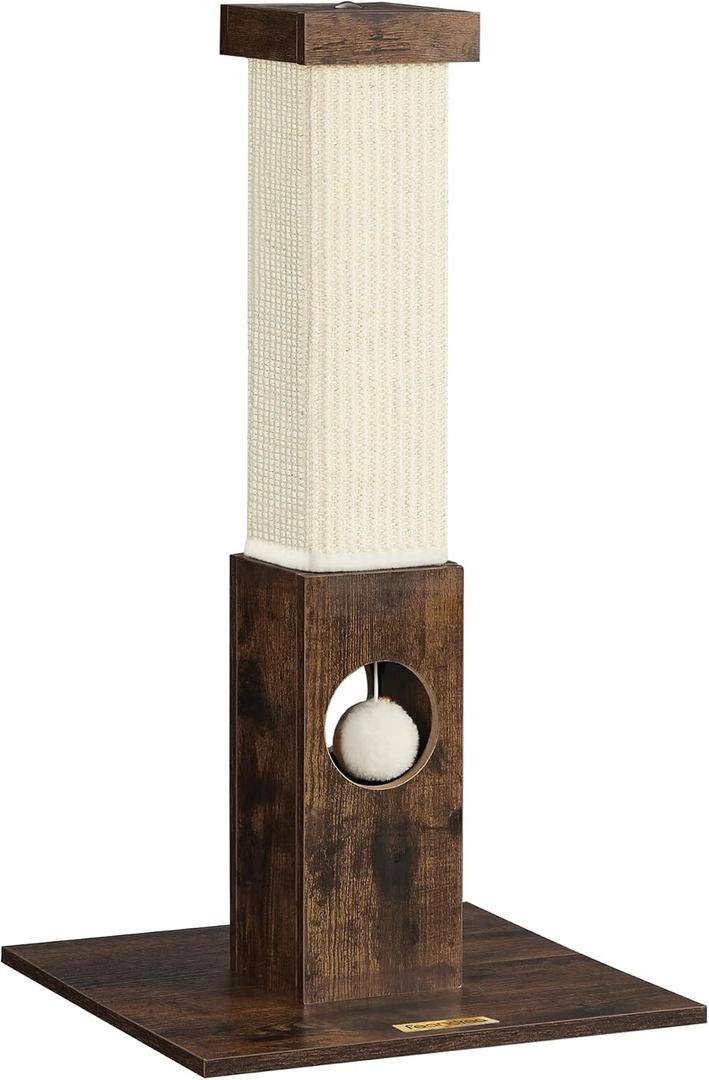 Feandrea Cat Scratching Post, Tall Cat Scratcher for Indoor Cats, Sisal Rope Cat Scratchers with Dangling Ball, Stable Large Base, Rustic Brown UPCA021X01