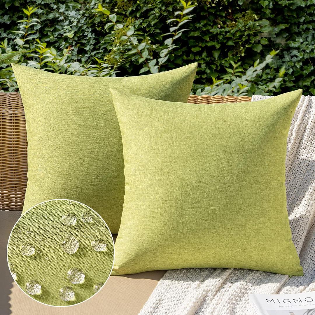 MIULEE Pack of 2 Decorative Outdoor Solid Waterproof Throw Pillow Covers Spring Faux Linen Garden Farmhouse Cushion Cases for Patio Tent Balcony Couch Sofa 18x18 Inch Moss Green