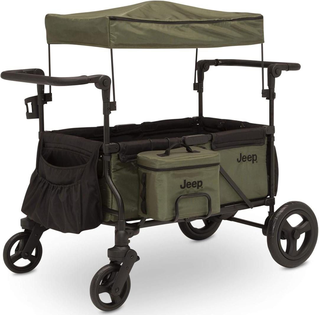 Jeep Deluxe Wrangler Stroller Wagon with Cooler Bag and Parent Organizer by Delta Children, Black/Green