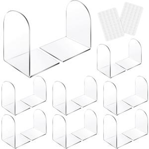 Leinuosen 16 Pcs Acrylic Clear Book Ends with Silicone Pad Non Skid Book Holders Arch Shape Heavy Duty Bookends Stoppers for Movies, CDs, Video Games (Clear)
