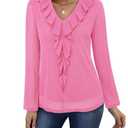 Gaharu Dressy Tops for Women Wedding Guest: Business Casual Top for Women Fall - Long Sleeve Tunic Tops to Wear with Leggings - V Neck Dressy Shirts for Work Office Wear Sparkly Pink L (Pink, L)