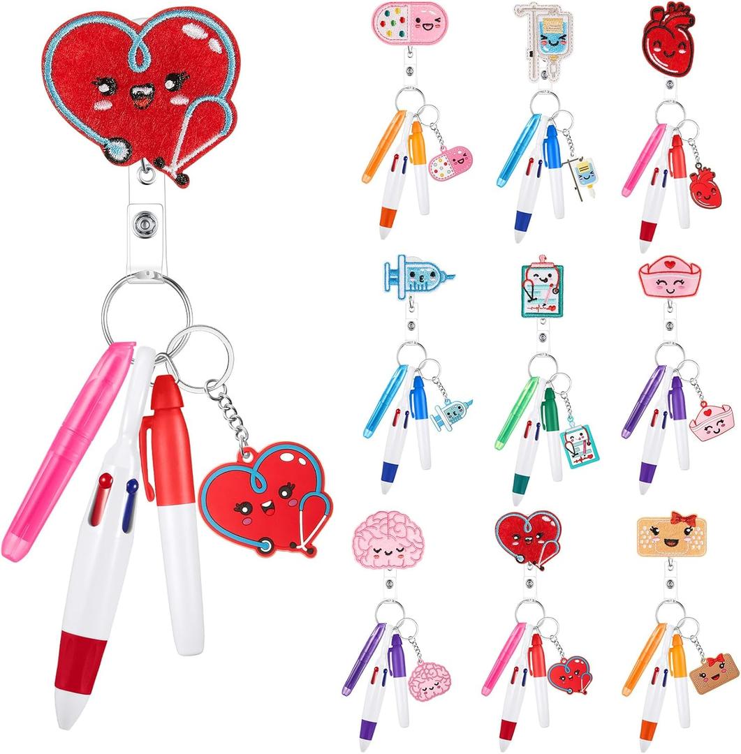 Henoyso 54 Pcs Nurse Badge Reel Pens Mini Highlighter Pens Bulk Pediatric Nursing Week Appreciation Gifts Accessories Retractable for CNA Medical Health Hospital Women Graduation (Classic)