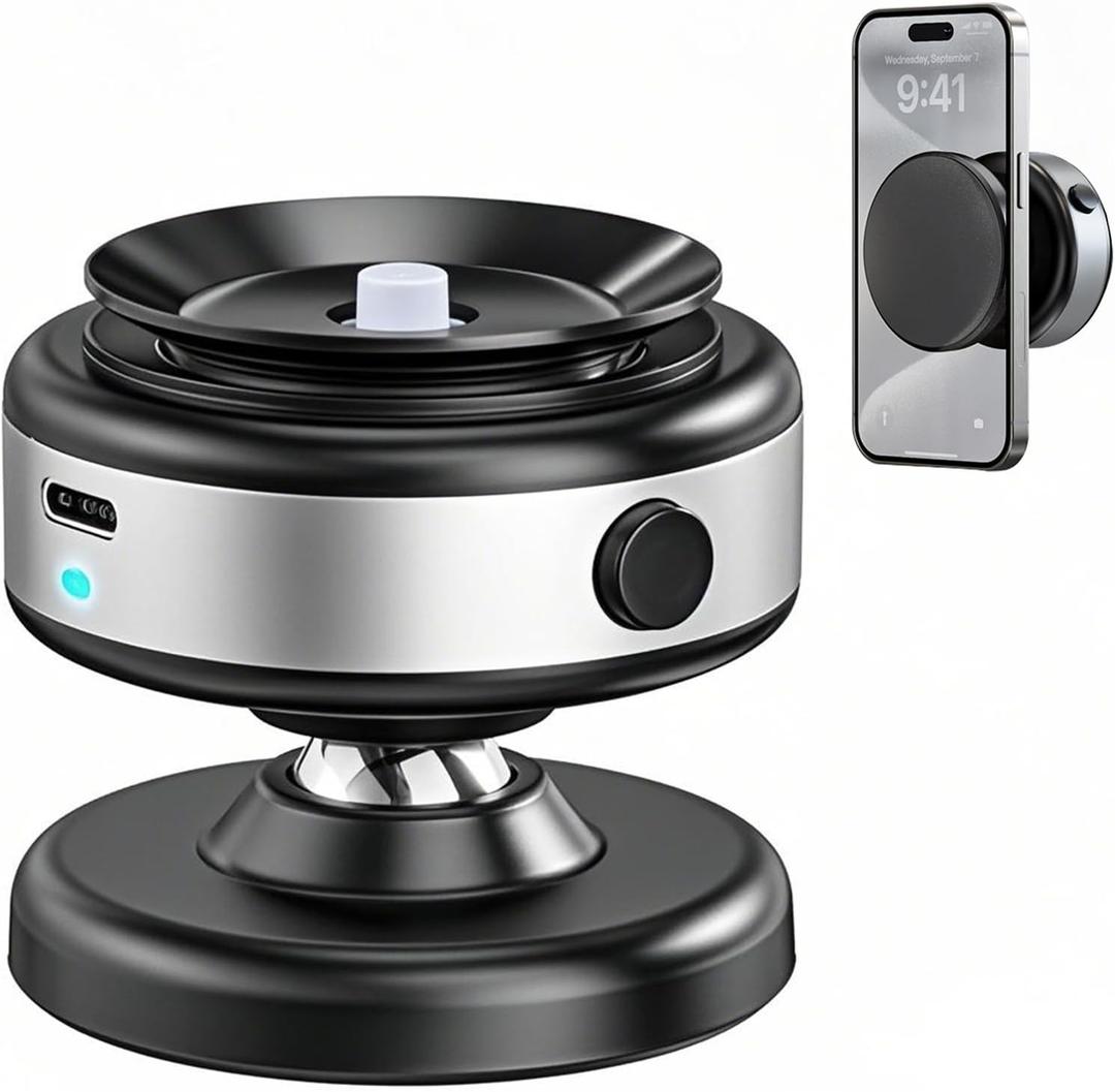 Electric Vacuum Suction Cup Phone Mount, Stable Anti-Shake Magnetic Car Phone Holder for Magsafe, 360 Adjustable Portable Hands-Free Car Accessories for iPhone 16/15/14 Pro Max (Silver)