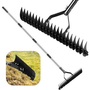 Widened 16-Inch Thatch Rake, Thatch Rakes for Lawns, Thatching Rakes for Lawns, Steel Metal Dethatching Rake with Handle, More Effective Thatching Rake for Cleaning Dead Grass, Lawn Yard Garden