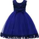 2-10T Big Little Girl Ball Gown Short Lace Flower Tulle Prom Dresses for Wedding Party Evening Dance (Royal Blue)