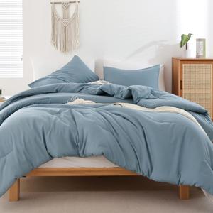 ROSGONIA Oversized King Comforter Dusty Blue, 3pcs (1 Boho Comforter & 2 Pillowcases) Lightweight Oversized King Size Comforter Sets Bedding Blanket