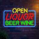 Open Liquor Beer Wine Neon Sign For Business Wall Decor, Usb Powered Neon Bar Signs For Home Bar Man Cave Sport Pub Restaurant Bistro Restaurant Kitchen Shop Window Welcome Sign 16.7 x 10 In