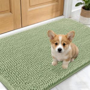OLANLY Dog Door Mat for Muddy Paws 24x16, Absorbs Moisture and Dirt, Absorbent Non-Slip Washable Doormat, Quick Dry Chenille Mud Mat for Dogs, Entry Indoor Entryway Carpet for Inside Floor, Sage Green