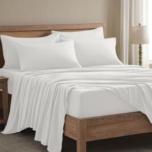 USXIBEI Queen Sheet Set - 6 Piece Sheets Queen Size Bed Set - Breathable & Cooling Hotel Luxury Bedding Set - Soft & Comfy Fully Elasticized 16" Deep Pocket Queen Sheets (Queen White)