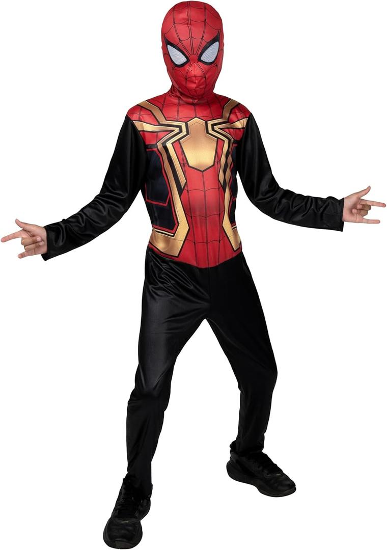 Marvel Integrated Spider-Man Official Youth Halloween Costume - Premium Quality Printed Jumpsuit with Pull On Fabric Mask, L