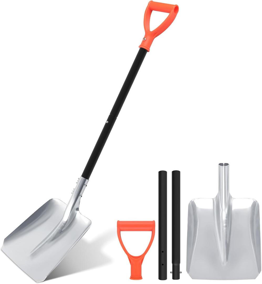 Aluminum Snow Shovel for Driveway  40" Long Square Shovel with D Handle, Large Capacity Flat Shovel, Portable Snow Removal Tool for Home Garage Garden Camping Emergency, Orange