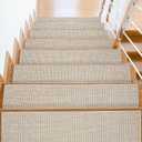 Non Slip Stair Treads for Wooden Stairs, 8" x 30" Staircase Step Treads, 100% Linen, Reusable Adhesive, Indoor, for Kids, Seniors & Dogs(Beige, 15pcs)