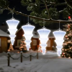 Lanpn 4 Pcs 12" Outdoor LED Ornament, Large Christmas Tree Shaped Bulb, Xmas Battery Powered Ball Lights Decor with Dark Sensor, Christmas Lighted Ornaments for Lawn Garden Yard Patio, White