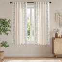 jinchan Winslow Linen Curtains for Bedroom 63 Inches Length Embroidered Bordered Floral Curtains for Living Room Farmhouse Decor Light Filtering Window Treatments Blue on Beige Drapes 2 Panels