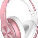 TuneFlux Wireless Bluetooth Headphones Over Ear, 80H Playtime, 3EQ Sound Modes, HiFi Stereo Headphones with Deep Bass, Foldable Bluetooth 5.3 Headsets for Smartphone/PC/Computer, Rose Gold