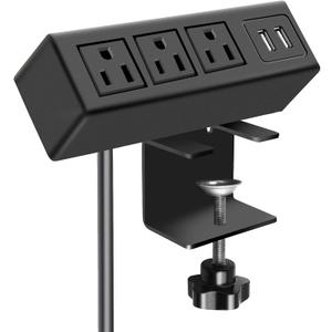 CCCEI 3 Outlet Desk Clamp Power Strip with USB Ports, Desktop Power Strip Surge Protector 1200J. Table Mount Charging Power Station, on Edge Power Outlet 125V 12A 1500W. (6FT, Black)