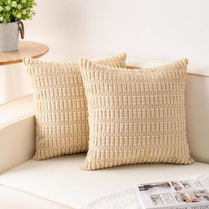Pack of 2 Corduroy Decorative Throw Pillow Covers 24x24 InchSoft Striped Pillow Covers Modern Farmhouse Home Decor for Sofa Living Room Couch BedBeige