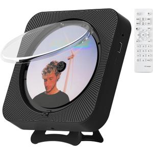 CD Player Portable Bluetooth Desktop CD Player for Home, Mini Cute CD Players for Kids, Builtin Dual Speakers and LED Display with Remote Control, Supports CD/FM Radio/USB/AUX/Timer/Repeat (Black)