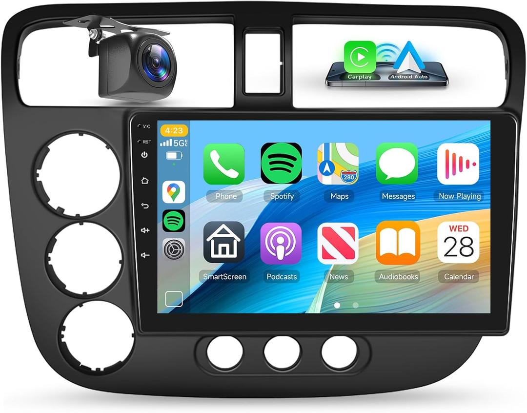 8 Core 4G 64G for Honda Civic 2001-2005 Car Stereo Radio with Wireless CarPlay/Android Auto/MirrorLink/9 inch 1280 * 720P IPS Touchscreen/BT 5.0/GPS/FM/RDS/WiFi/DSP/36EQ/AHD Backup Camera