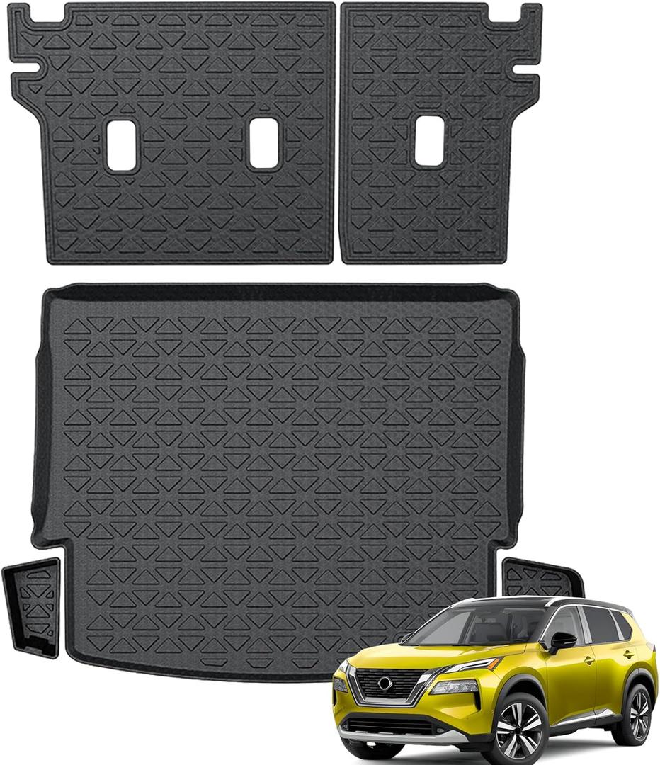 KUST Trunk Cargo Mat for Nissan Rogue 2021-2025 2026, TPE Rubber Cargo Liner with Backrest Mat for Rogue Accessories Rear Trunk Liner High Edge
