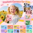 Kids Camera Instant Print Camera for Kids, Toddler Camera Toys for 3 4 5 6 7 8 Year Old Girls Christmas Birthday Gifts, Kids Digital Camera Instant Print Color Photos 5 Rolls Paper 32GB Card, Pink