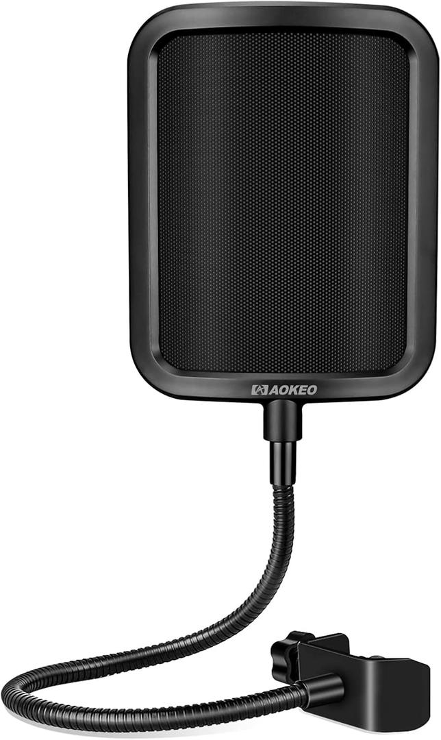 Aokeo Metal Pop Filter,Metal Mesh Layer Microphone Windscreen for Hyperx QuadCast, Blue Yeti and Other Mics,Pop Shield with Flexible 360 Gooseneck Clip Stabilization Arm (gray)