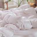 MooMee Striped Duvet Cover Set 100% Washed Cotton Linen Like Textured Breathable Durable Soft Comfy (Heathered Greyish Pink Pinstripes, Queen 90"x90")